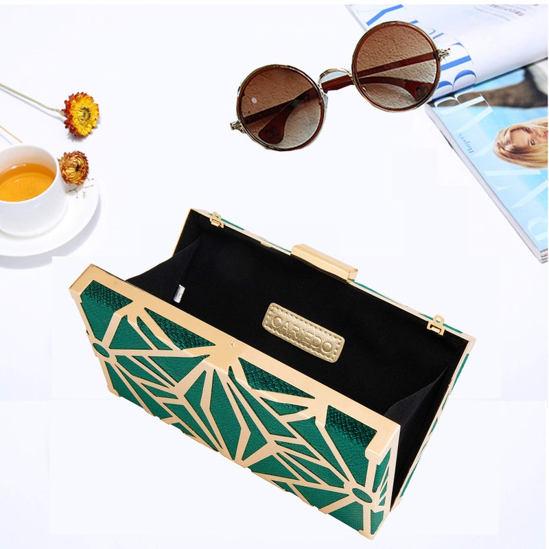 CARIEDO Women Evening Bag Elegant Clutch Purse Exquisite Velvet Metal Hollow out Handbags Prom Wedding Party (Green) - Image 4